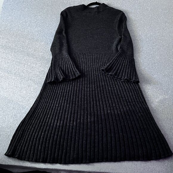 Midi Sweater Dress SZ Med Academia School Girl Retro Pleats Grey College Chic - Picture 6 of 10